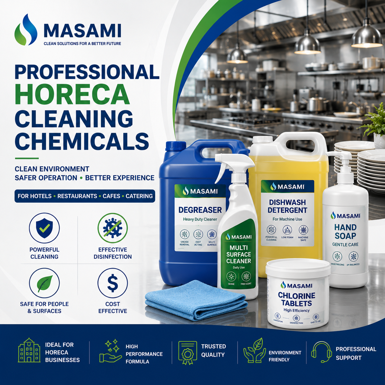 Hóa chất vệ sinh HORECA - Giải pháp làm sạch, khử khuẩn và vận hành đồng bộ từ MASAMI